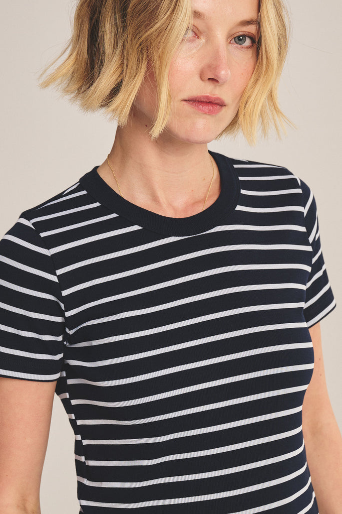 From the brand Velvet Women's Brenda Stripe Rib & Poplin Mix Media Top in Sahara - abigail fashion