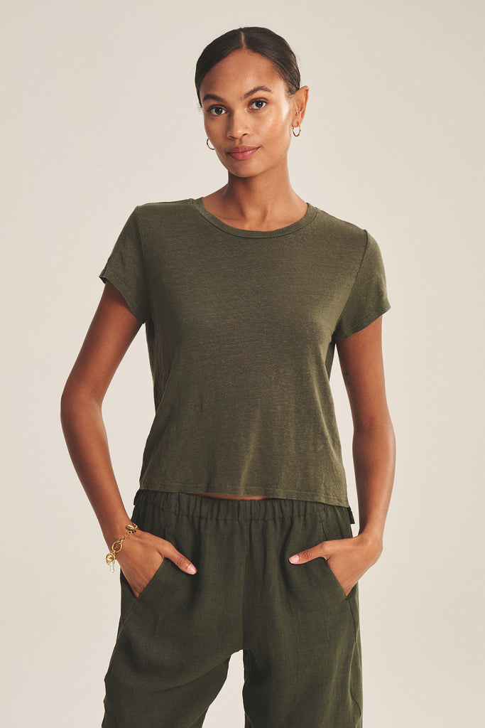 From the brand Velvet Women's Casey Linen Knit Top in Marsh - abigail fashion