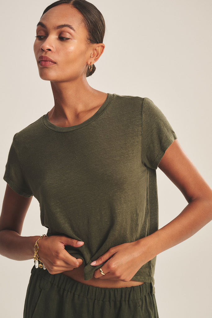 From the brand Velvet Women's Casey Linen Knit Top in Marsh - abigail fashion