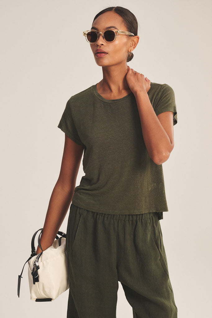 From the brand Velvet Women's Casey Linen Knit Top in Marsh - abigail fashion