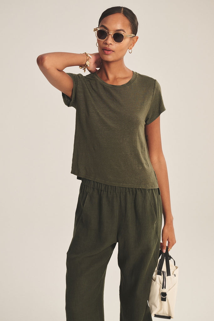 From the brand Velvet Women's Casey Linen Knit Top in Marsh - abigail fashion
