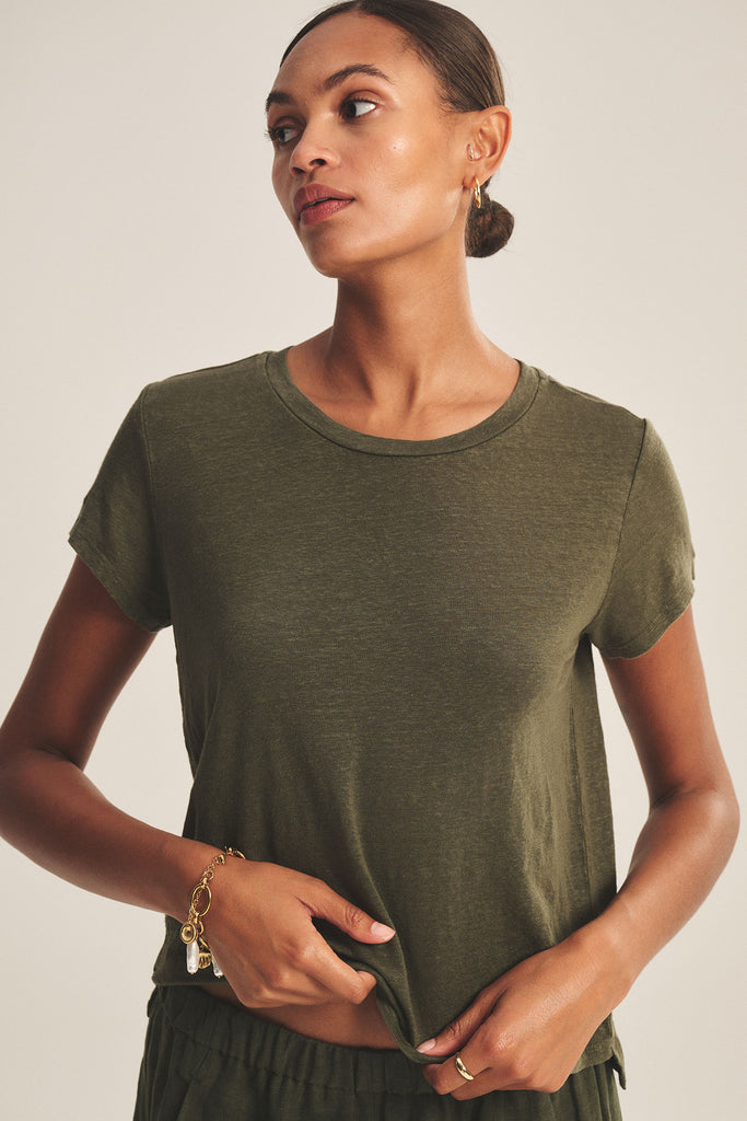 From the brand Velvet Women's Casey Linen Knit Top in Marsh - abigail fashion