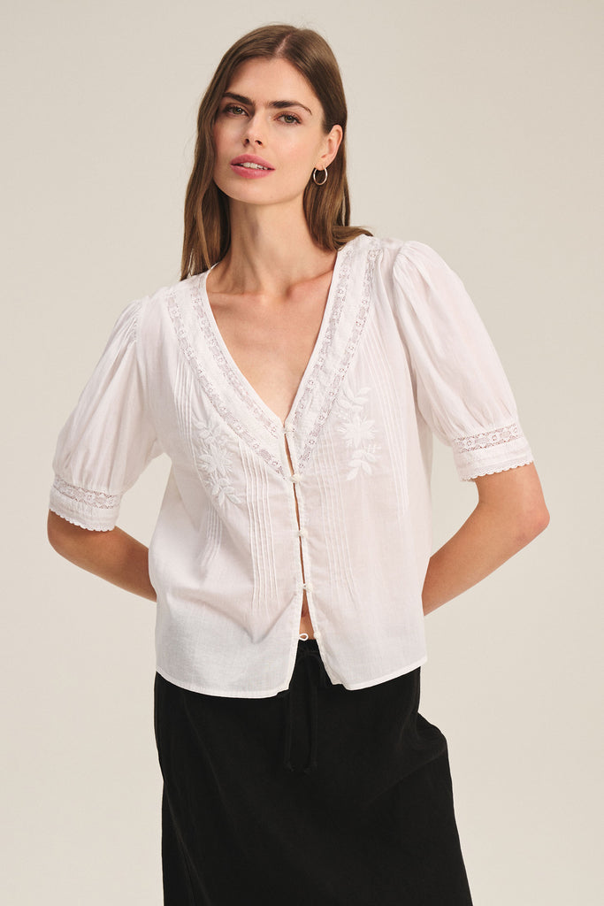 From the brand Velvet Women's Mavis Cotton Lace Top in White - abigail fashion