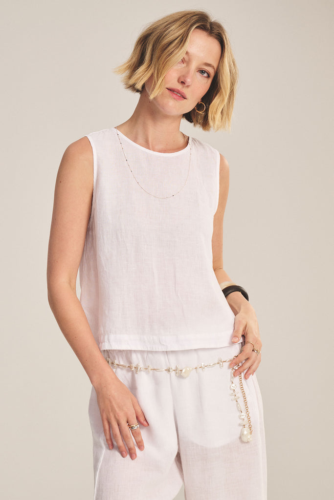 From the brand Velvet Women's Maxine Woven Linen Top in White - abigail fashion