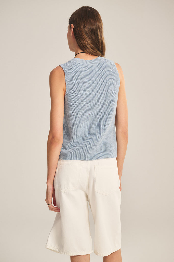 From the brand Velvet Women's Seretta Textured Pima Cotton Sweater in Stream - abigail fashion