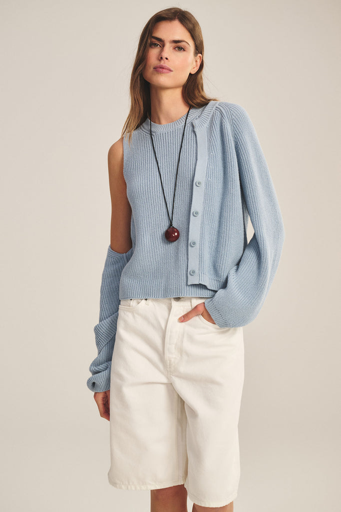 From the brand Velvet Women's Seretta Textured Pima Cotton Sweater in Stream - abigail fashion