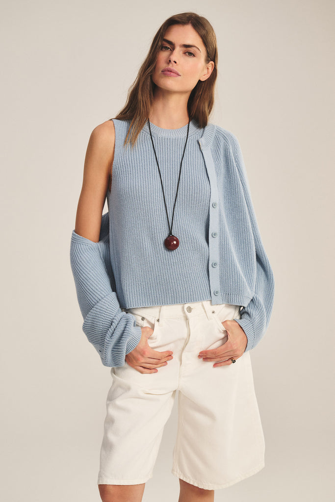 From the brand Velvet Women's Seretta Textured Pima Cotton Sweater in Stream - abigail fashion