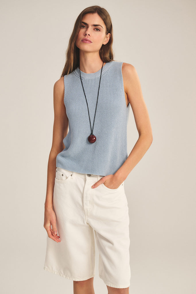 From the brand Velvet Women's Seretta Textured Pima Cotton Sweater in Stream - abigail fashion