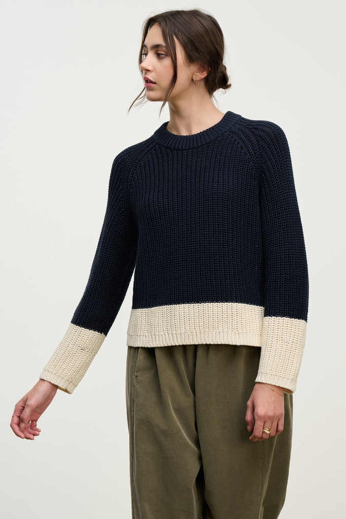 From the brand Velvet Women's Shay Chunky Pima Cotton Sweater in Navy - abigail fashion
