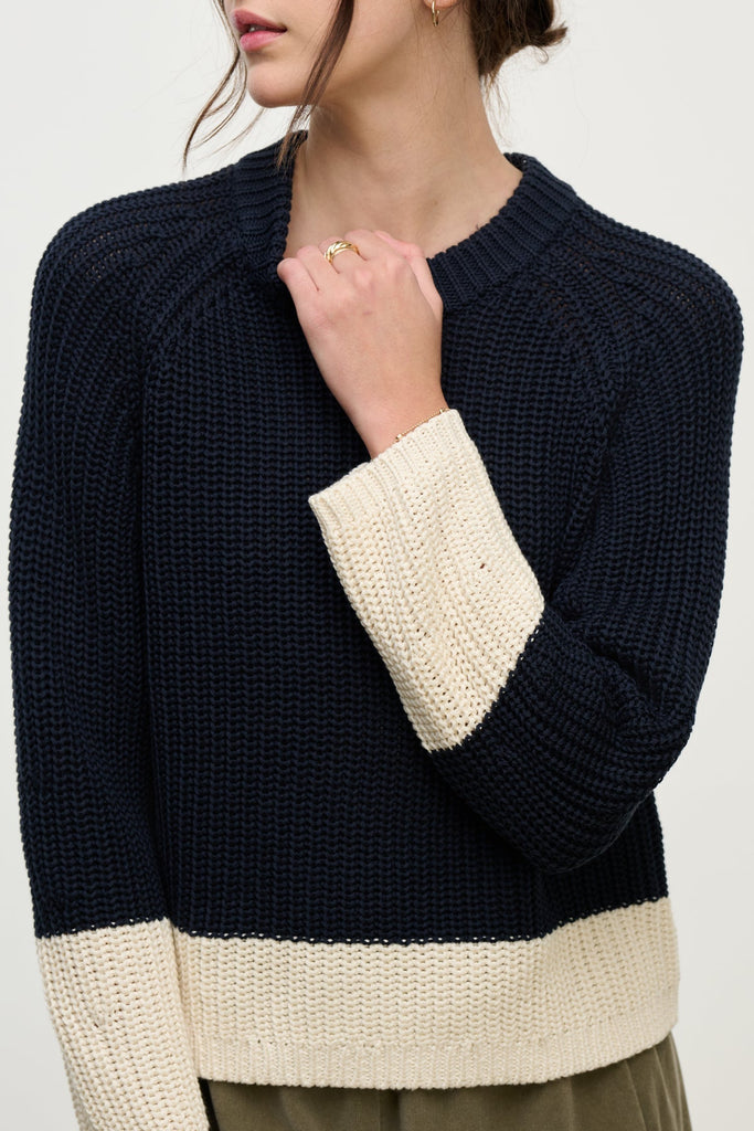 From the brand Velvet Women's Shay Chunky Pima Cotton Sweater in Navy - abigail fashion
