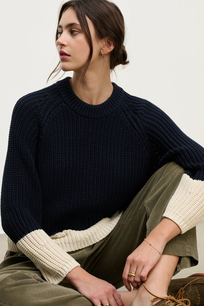 From the brand Velvet Women's Shay Chunky Pima Cotton Sweater in Navy - abigail fashion
