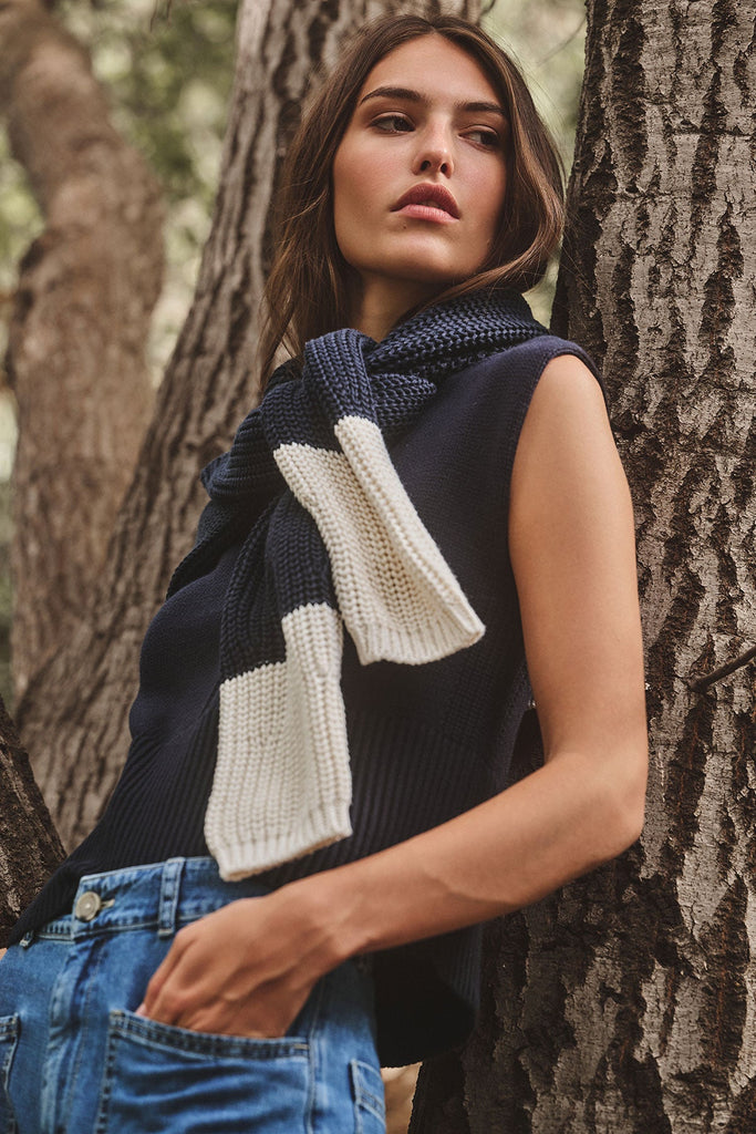 From the brand Velvet Women's Shay Chunky Pima Cotton Sweater in Navy - abigail fashion