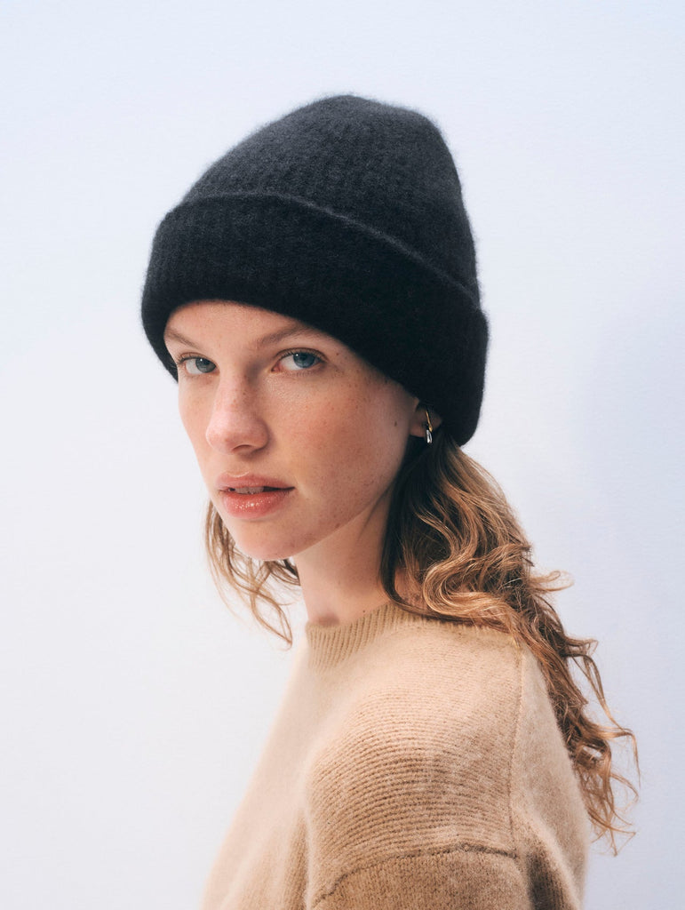 From the brand White & Warren Women's Cashmere Plush Rid Beanie in 4BL Black - abigail fashion