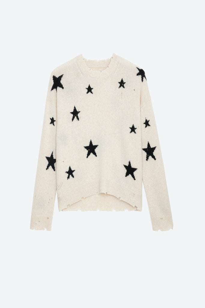 Zadig & Voltaire Markus Cashmere Jumper With Destroy Detailing And Intarsia Jacquard Star Motifs. Sugar Bach&Co