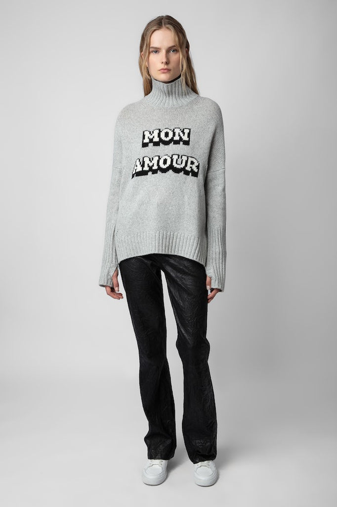 Zadig & Voltaire Alma Sweater With "Mon Amour" slogan Gris Chine Bach&Co
