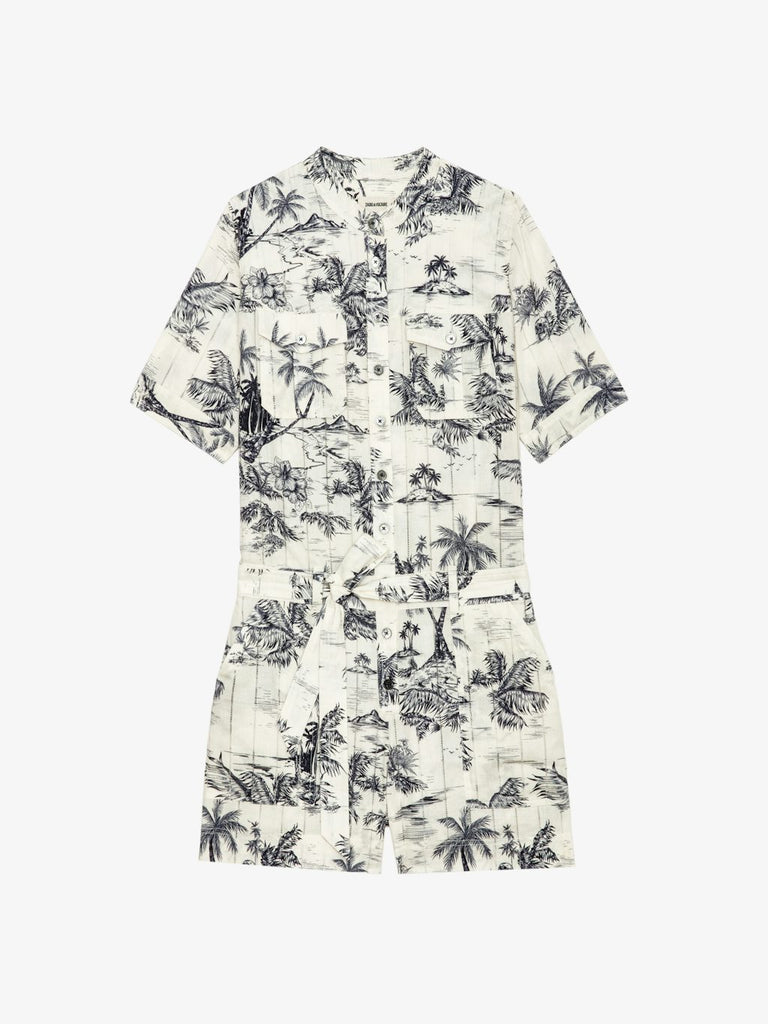 Zadig & Voltaire Cook Tropical Island Cotton Jumpsuit Ecru abigail fashion