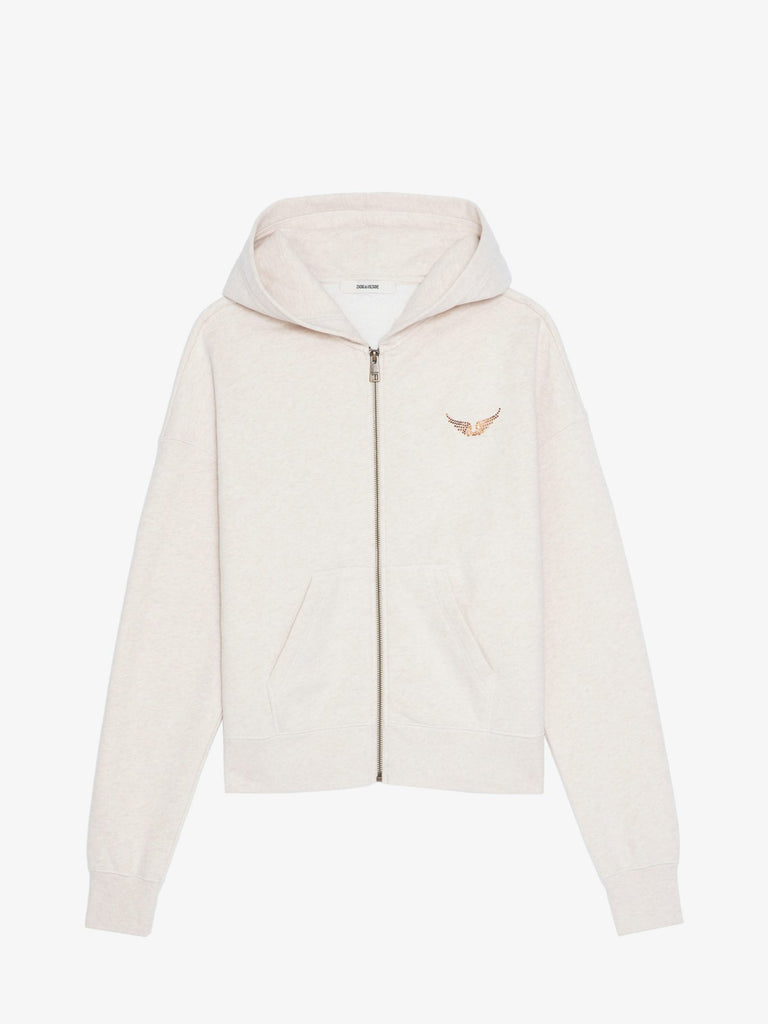 Zadig & Voltaire Women's Mia Zip Sweatshirt With Mo Concert Wild Strass Light Sugar - abigail fashion