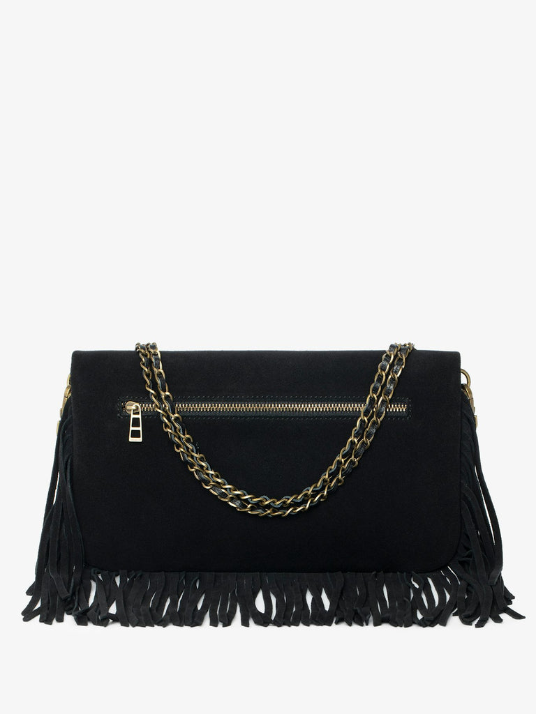 Zadig & Voltaire Women's Rock Suede Fringes Clutch Black - abigail fashion
