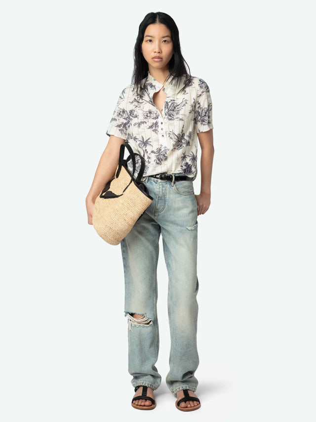 Zadig & Voltaire Topher Tropical Island Cotton Top Ecru abigail fashion