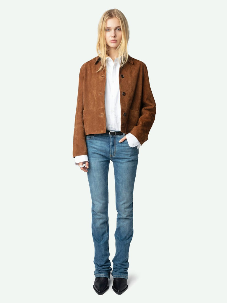 Zadig & Voltaire Women's Lessa Jacket 100% Suede Leather Cognac - abigail fashion