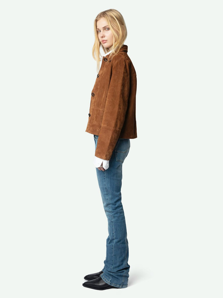 Zadig & Voltaire Women's Lessa Jacket 100% Suede Leather Cognac - abigail fashion