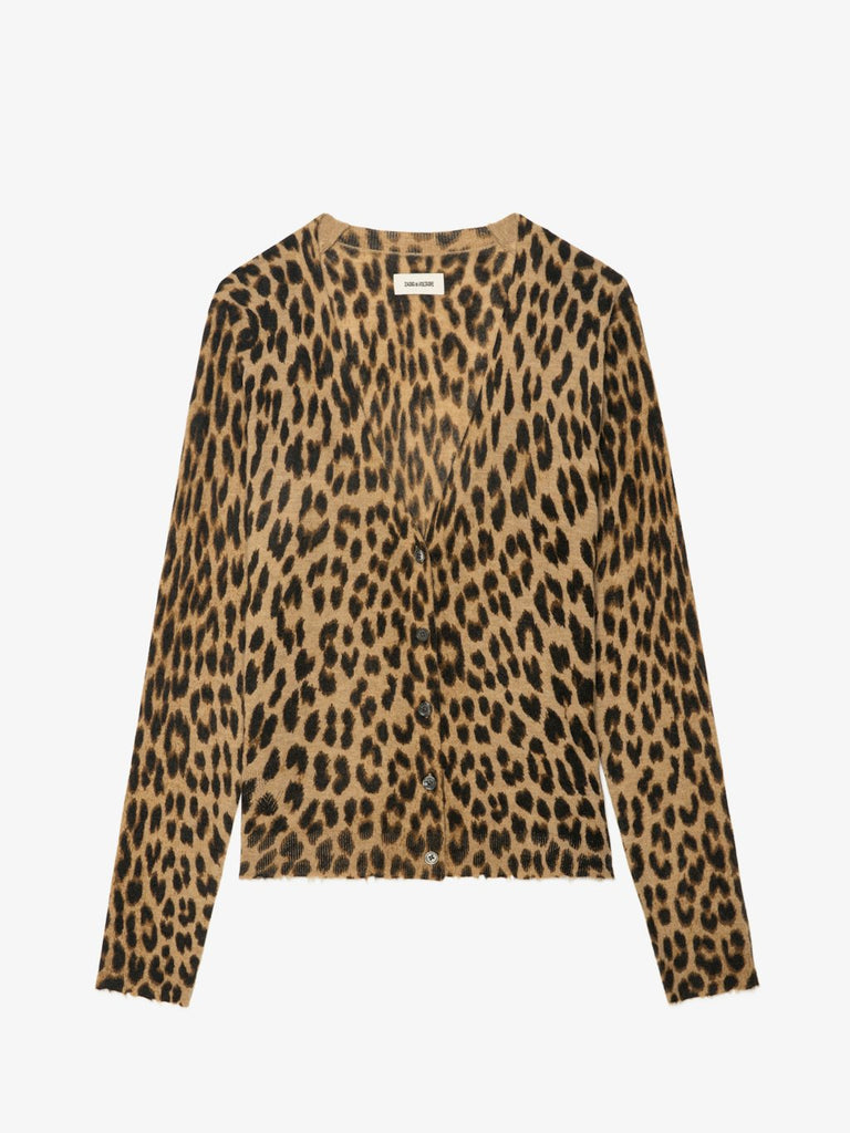 From the brand Zadig & Voltaire Women's Manala Cashmere Cardigan In Leopard Print in Daim - abigail fashion
