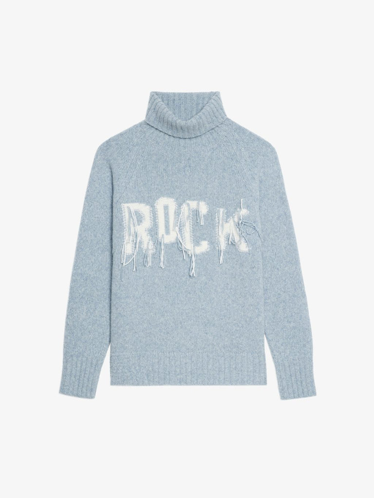 From the brand Zadig & Voltaire Women's Mora Wool Sweater With Love Embroidery On Front in Light Blue - abigail fashion