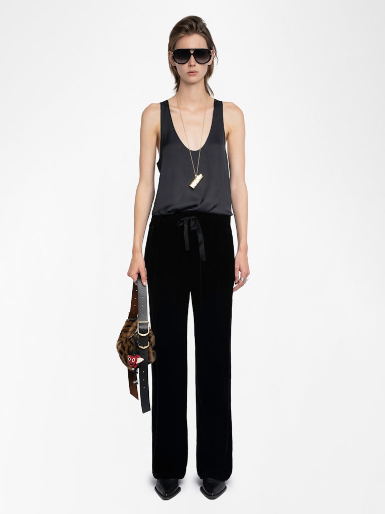 From the brand Zadig & Voltaire Women's Poma Velvet Pants in Black - abigail fashion