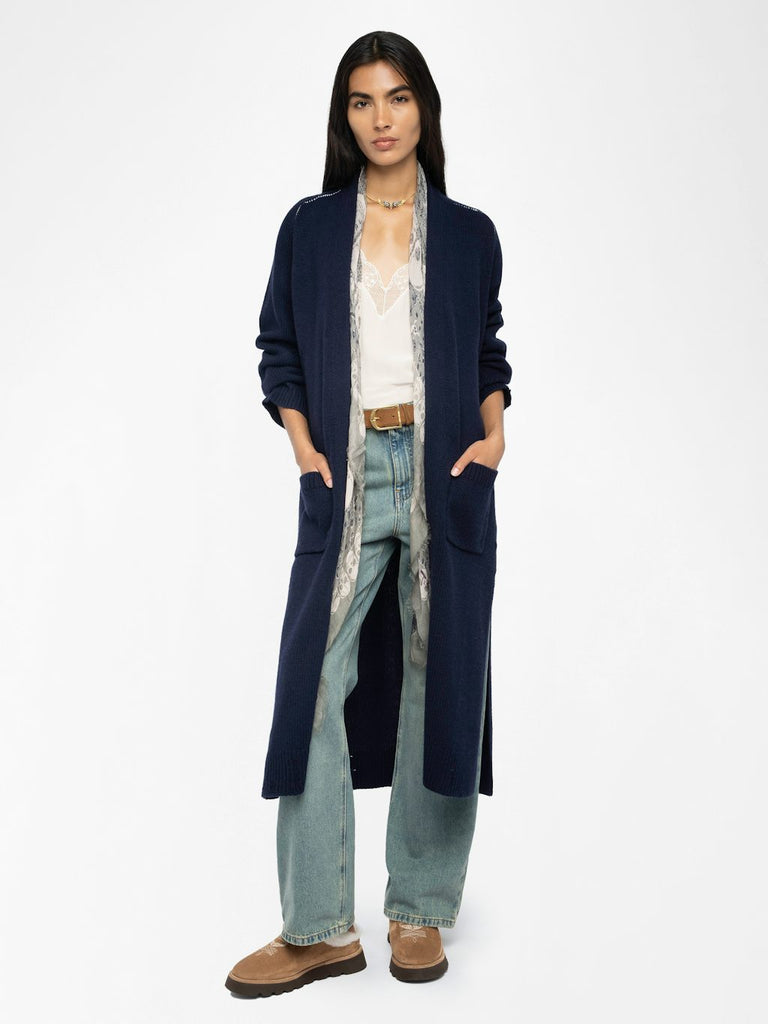 From the brand Zadig & Voltaire Women's Salonny Cardigan With Intarsia Skull On Back in Encre - abigail fashion