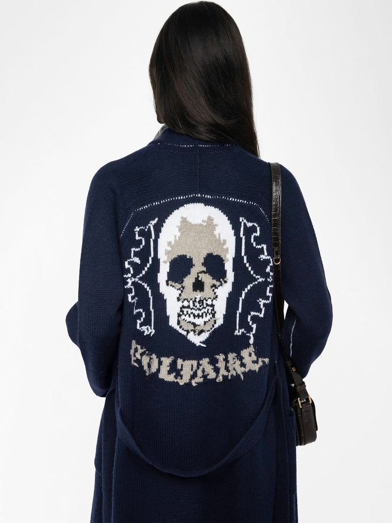 From the brand Zadig & Voltaire Women's Salonny Cardigan With Intarsia Skull On Back in Encre - abigail fashion