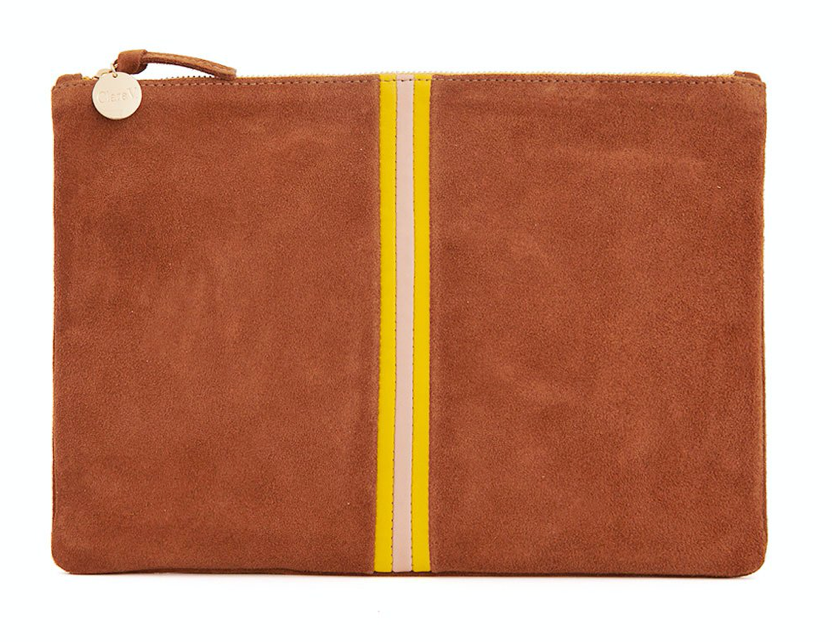 Clare V Flat Clutch - Suede Bag Chestnut Bach&Co 01