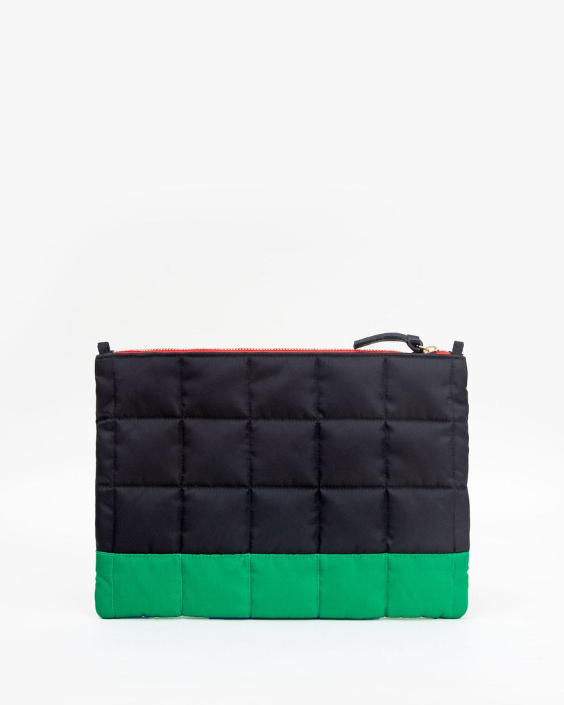 Clare V Flat Clutch With Tabs Bag Black & Green Quilted Puffer Bach&Co 01