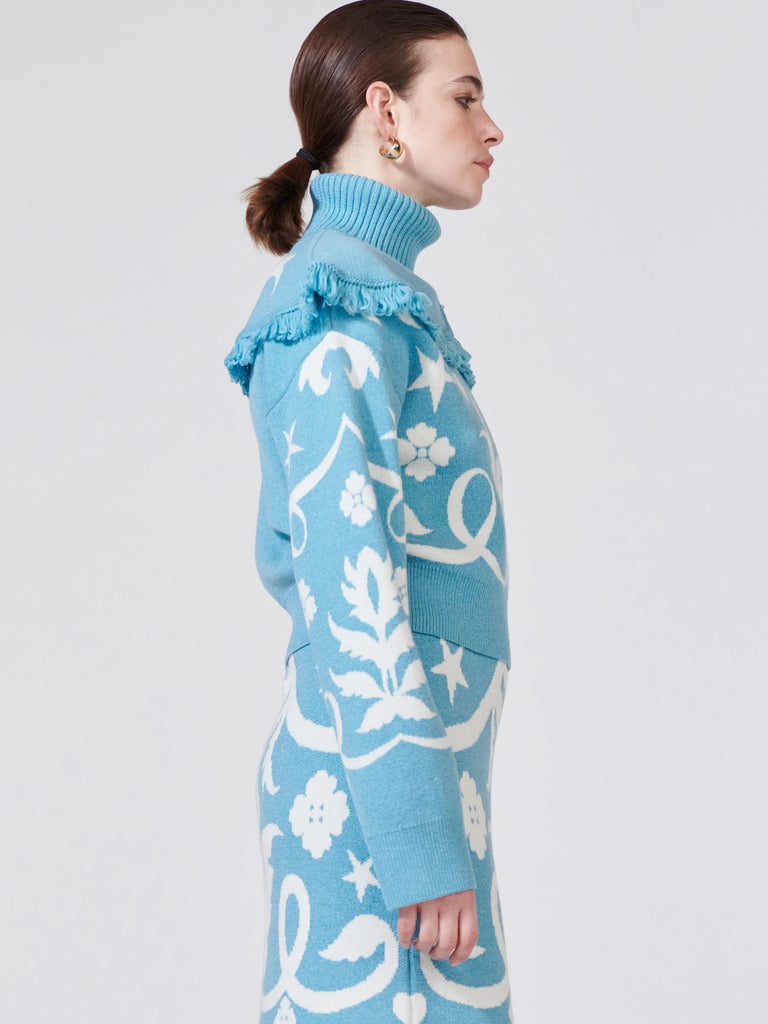 Hayley Menzies Belle Starr Merino Jacquard Jumper Turquoise Bach&Co