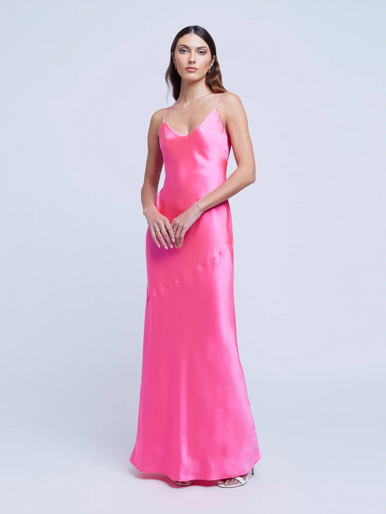 L'agence Serita Maxi V Neck Bias Dress Rose Bach&Co