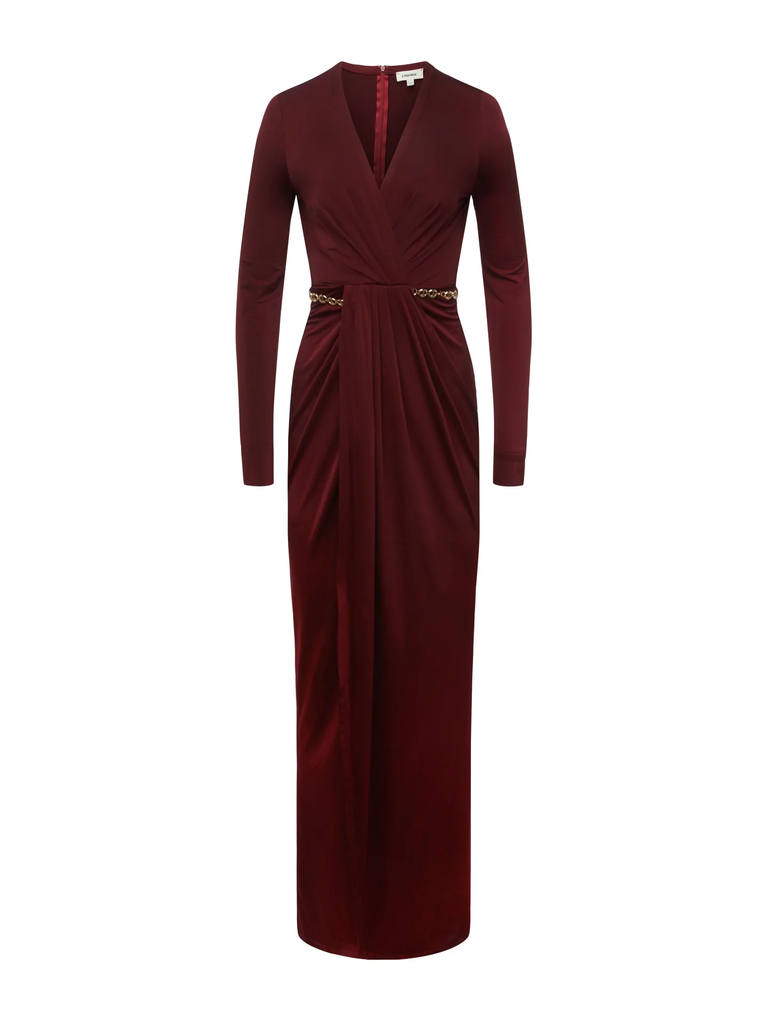 L'agence Thea Twist-front Dress With Chain Black Cherry Bach&Co