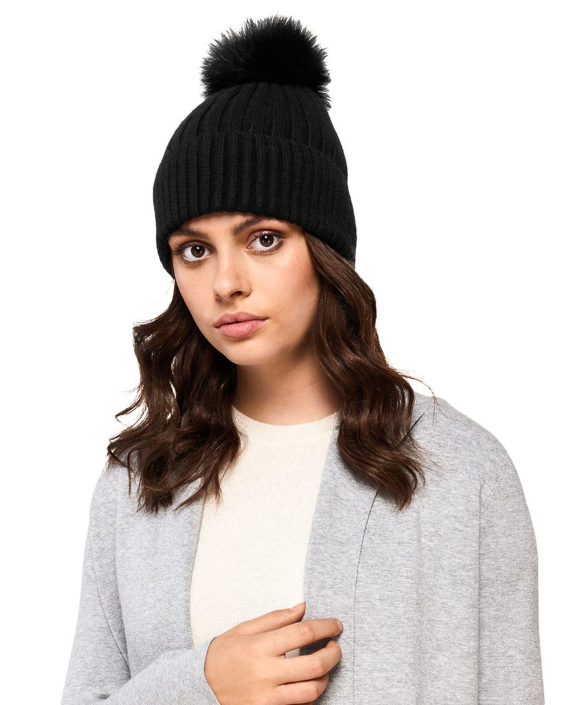 Soia and Kyo Ciel Hat With Removable Feather Pom Pom Black Bach&Co