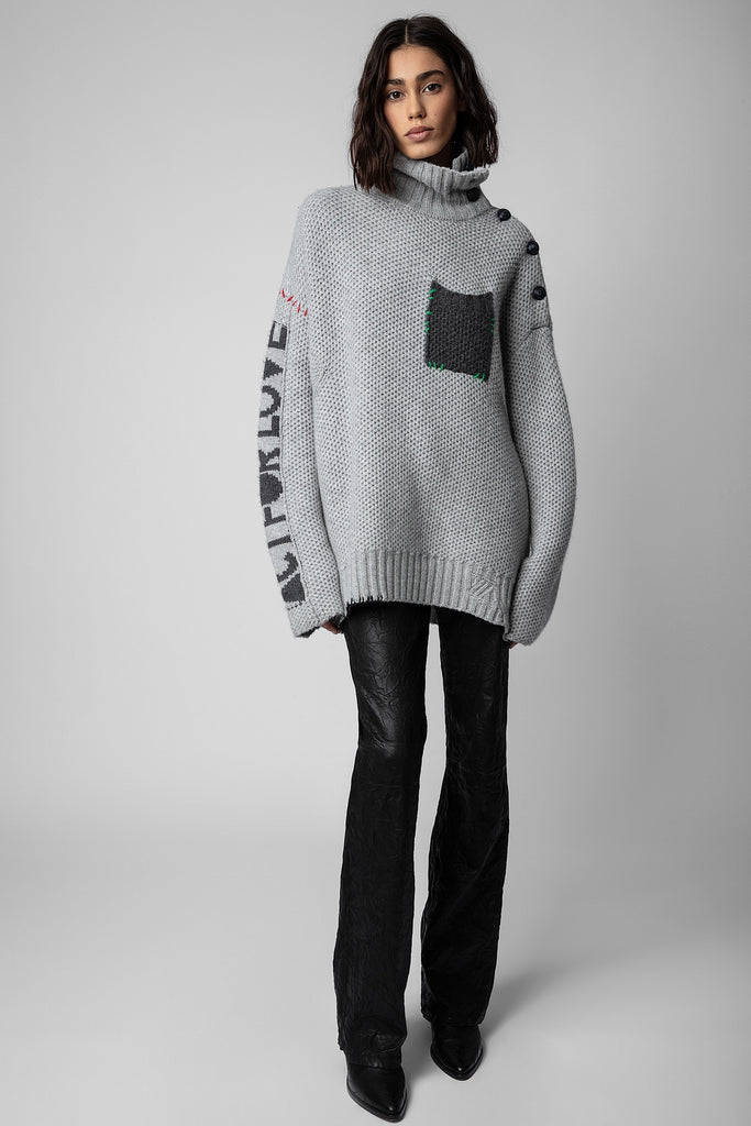 Zadig & Voltaire Alma Cashmere Sweater With Patch Pocket Grey Melange Bach&Co