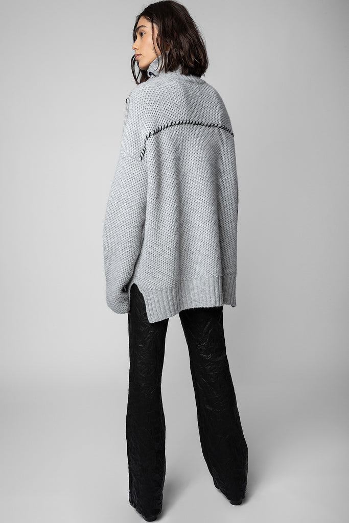 Zadig & Voltaire Alma Cashmere Sweater With Patch Pocket Grey Melange Bach&Co